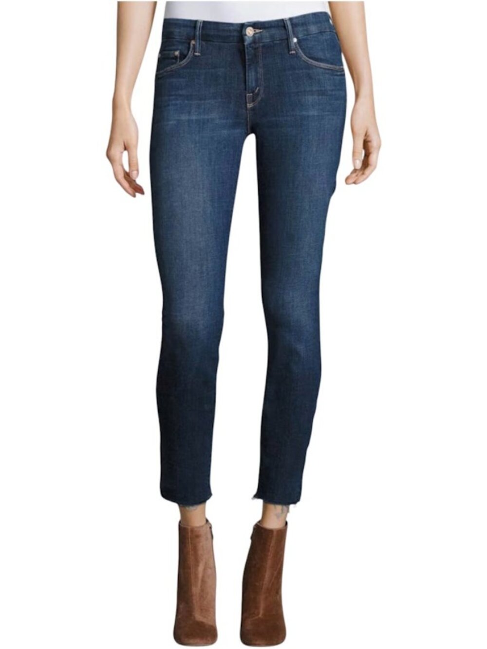 Mother Looker Ankle Fray Jeans Size 25 In Girl Crush Blue Stretch Raw Frayed Hem